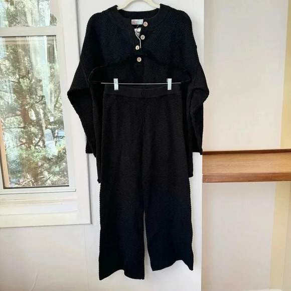 Free People Hailee Sweater Set Matching Two Piece Matching Pullover Pants Black - Picture 6 of 16